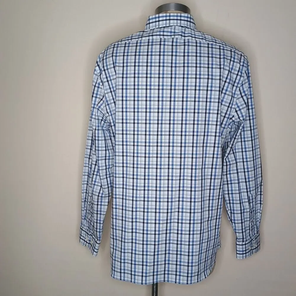 Banana Republic Dress Shirt Mens Sz XL Blue Check Button Up Slim Fit
